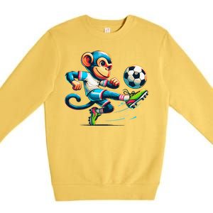 Funny Monkey Design Monkey Playing Soccer Premium Crewneck Sweatshirt