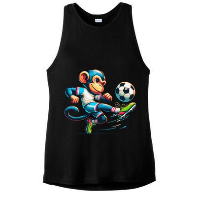 Funny Monkey Design Monkey Playing Soccer Ladies PosiCharge Tri-Blend Wicking Tank
