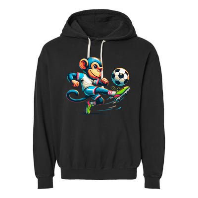 Funny Monkey Design Monkey Playing Soccer Garment-Dyed Fleece Hoodie