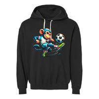 Funny Monkey Design Monkey Playing Soccer Garment-Dyed Fleece Hoodie