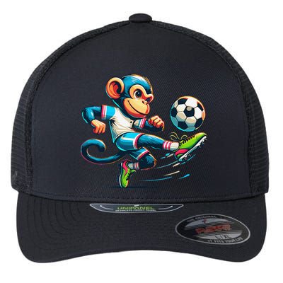 Funny Monkey Design Monkey Playing Soccer Flexfit Unipanel Trucker Cap
