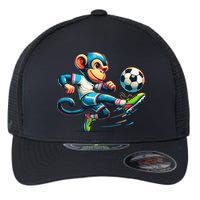 Funny Monkey Design Monkey Playing Soccer Flexfit Unipanel Trucker Cap