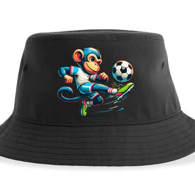 Funny Monkey Design Monkey Playing Soccer Sustainable Bucket Hat