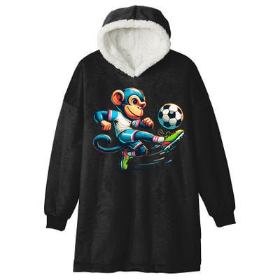 Funny Monkey Design Monkey Playing Soccer Hooded Wearable Blanket