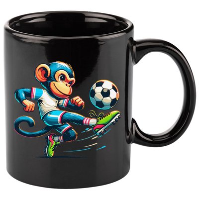 Funny Monkey Design Monkey Playing Soccer 11oz C Handle Ceramic Mug