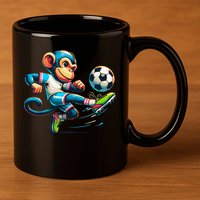 Funny Monkey Design Monkey Playing Soccer 11oz C Handle Ceramic Mug