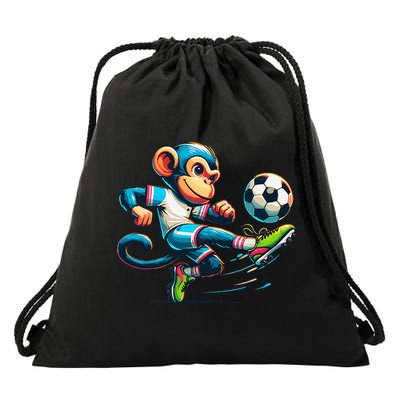 Funny Monkey Design Monkey Playing Soccer Drawstring Bag
