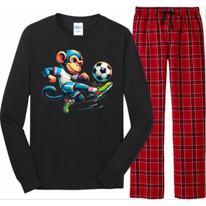 Funny Monkey Design Monkey Playing Soccer Long Sleeve Pajama Set