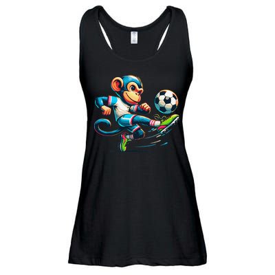 Funny Monkey Design Monkey Playing Soccer Ladies Essential Flowy Tank