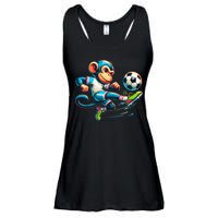 Funny Monkey Design Monkey Playing Soccer Ladies Essential Flowy Tank