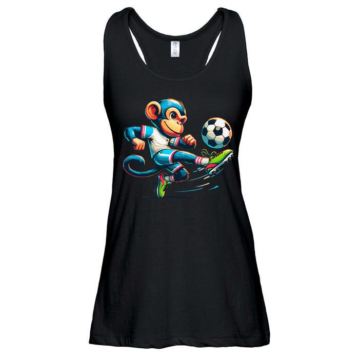 Funny Monkey Design Monkey Playing Soccer Ladies Essential Flowy Tank