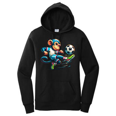 Funny Monkey Design Monkey Playing Soccer Women's Pullover Hoodie