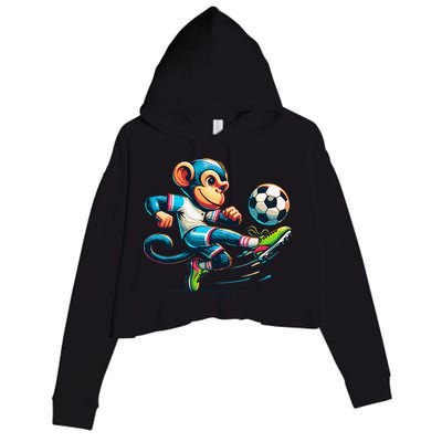 Funny Monkey Design Monkey Playing Soccer Crop Fleece Hoodie