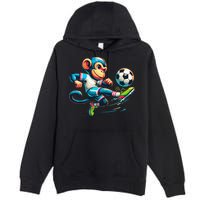 Funny Monkey Design Monkey Playing Soccer Premium Pullover Hoodie