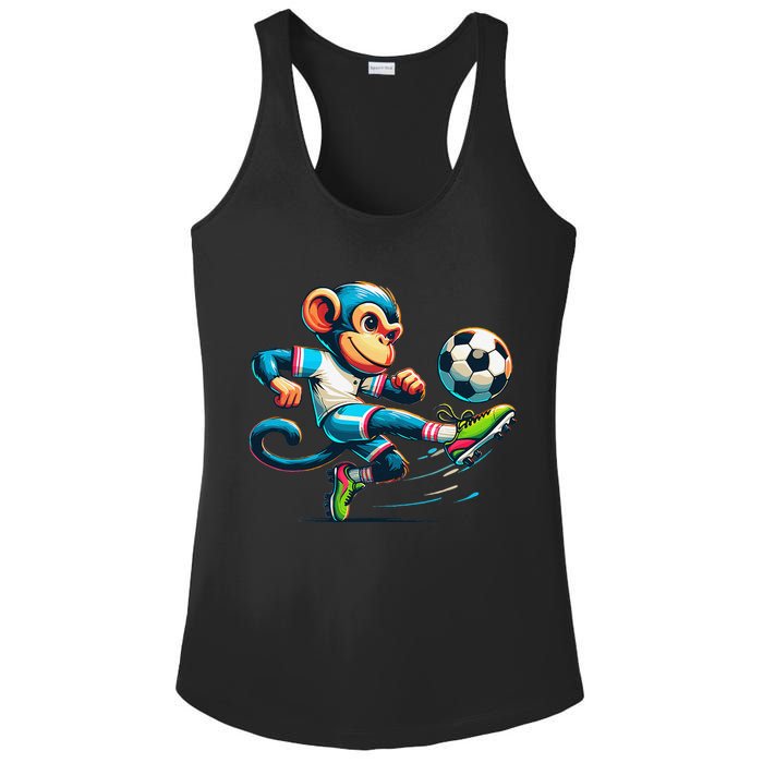 Funny Monkey Design Monkey Playing Soccer Ladies PosiCharge Competitor Racerback Tank