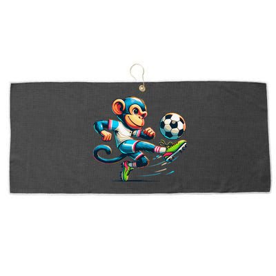 Funny Monkey Design Monkey Playing Soccer Large Microfiber Waffle Golf Towel