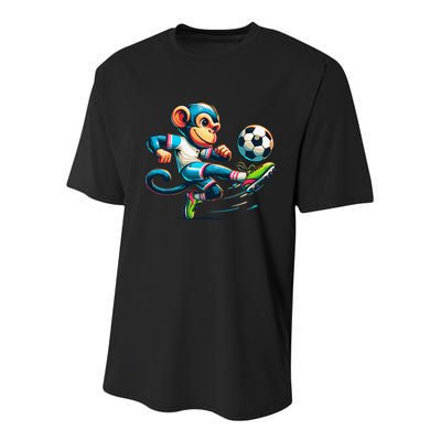 Funny Monkey Design Monkey Playing Soccer Youth Performance Sprint T-Shirt