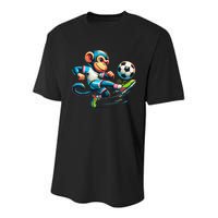 Funny Monkey Design Monkey Playing Soccer Youth Performance Sprint T-Shirt