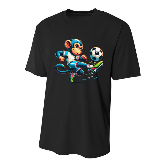 Funny Monkey Design Monkey Playing Soccer Youth Performance Sprint T-Shirt