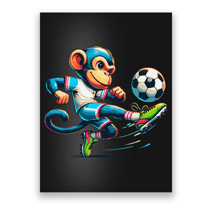 Funny Monkey Design Monkey Playing Soccer Poster