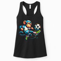 Funny Monkey Design Monkey Playing Soccer Womens Tank Top