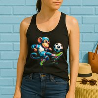 Funny Monkey Design Monkey Playing Soccer Womens Tank Top