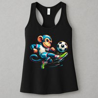 Funny Monkey Design Monkey Playing Soccer Womens Tank Top