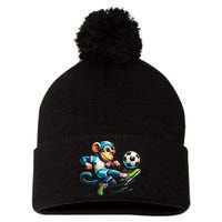 Funny Monkey Design Monkey Playing Soccer Pom Pom 12in Knit Beanie