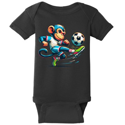 Funny Monkey Design Monkey Playing Soccer Baby Bodysuit