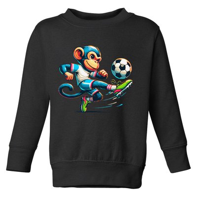 Funny Monkey Design Monkey Playing Soccer Toddler Sweatshirt