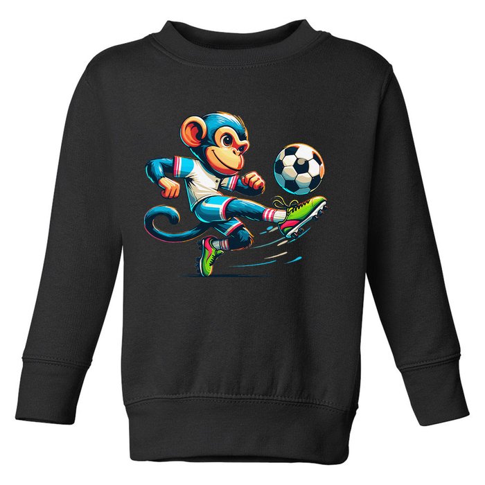Funny Monkey Design Monkey Playing Soccer Toddler Sweatshirt