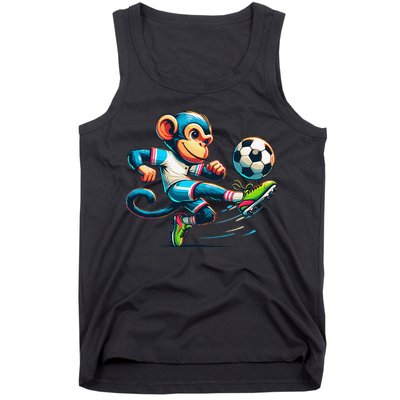Funny Monkey Design Monkey Playing Soccer Tank Top
