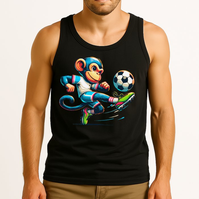 Funny Monkey Design Monkey Playing Soccer Tank Top