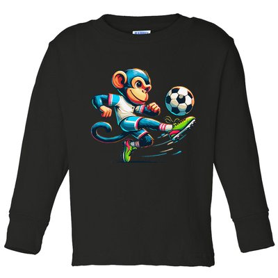 Funny Monkey Design Monkey Playing Soccer Toddler Long Sleeve Shirt