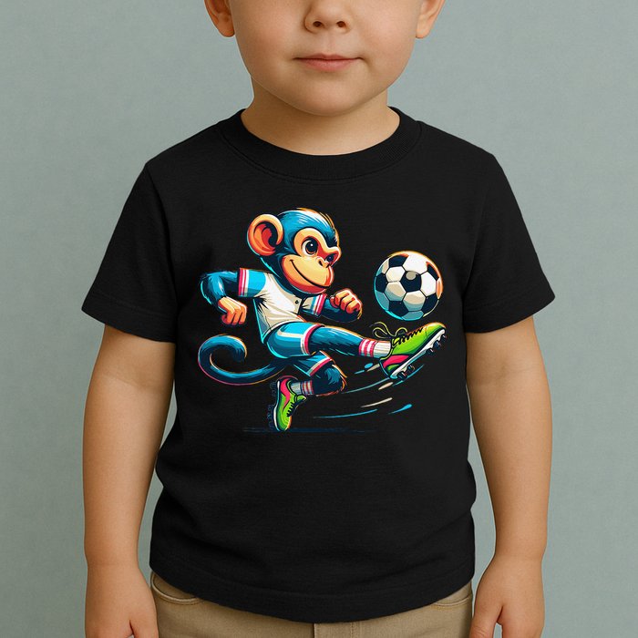 Funny Monkey Design Monkey Playing Soccer Toddler T-Shirt