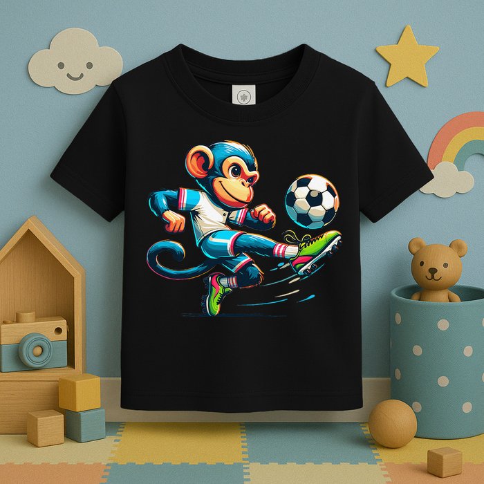 Funny Monkey Design Monkey Playing Soccer Toddler T-Shirt