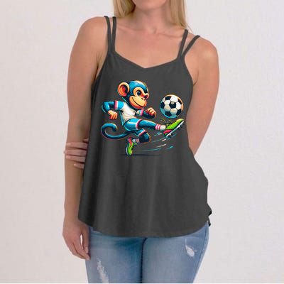 Funny Monkey Design Monkey Playing Soccer Women's Strappy Tank