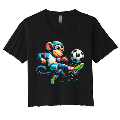 Funny Monkey Design Monkey Playing Soccer Crop Top