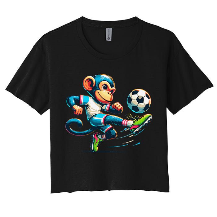 Funny Monkey Design Monkey Playing Soccer Crop Top