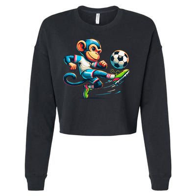 Funny Monkey Design Monkey Playing Soccer Cropped Pullover Crew