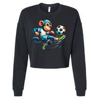 Funny Monkey Design Monkey Playing Soccer Cropped Pullover Crew