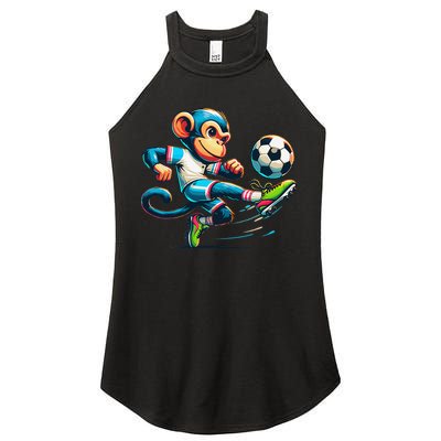Funny Monkey Design Monkey Playing Soccer Women's Perfect Tri Rocker Tank