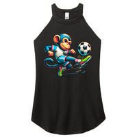Funny Monkey Design Monkey Playing Soccer Women's Perfect Tri Rocker Tank