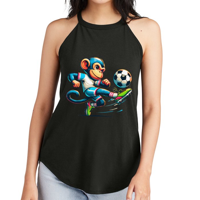 Funny Monkey Design Monkey Playing Soccer Women's Perfect Tri Rocker Tank