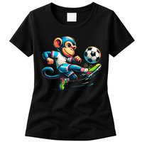 Funny Monkey Design Monkey Playing Soccer Womens T-Shirt