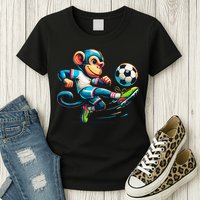 Funny Monkey Design Monkey Playing Soccer Womens T-Shirt