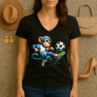 Funny Monkey Design Monkey Playing Soccer Women's V-Neck T-Shirt