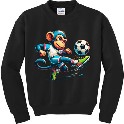 Funny Monkey Design Monkey Playing Soccer Kids Sweatshirt