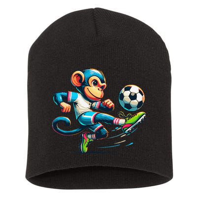 Funny Monkey Design Monkey Playing Soccer Short Acrylic Beanie
