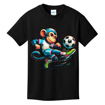 Funny Monkey Design Monkey Playing Soccer Kids T-Shirt